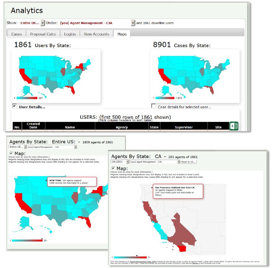 Geodata user analytics w/ dominant market area (DMA) geography from PlanGen